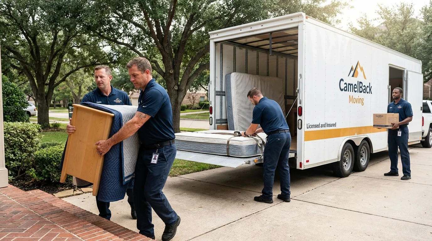 Crew loading residential truck for cross-state move from Brookville, IN