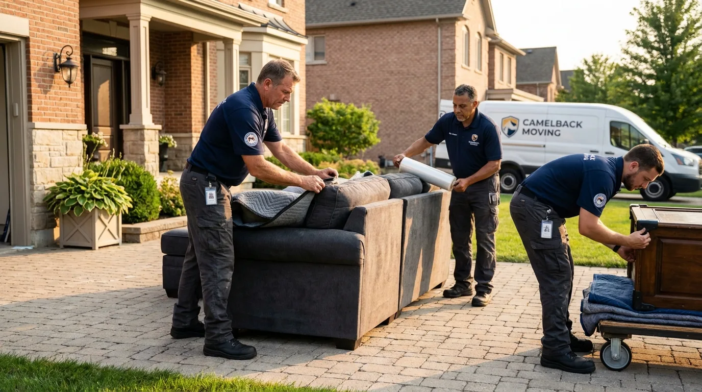 Large estate moving crew wrapping furniture in Brookville, IN