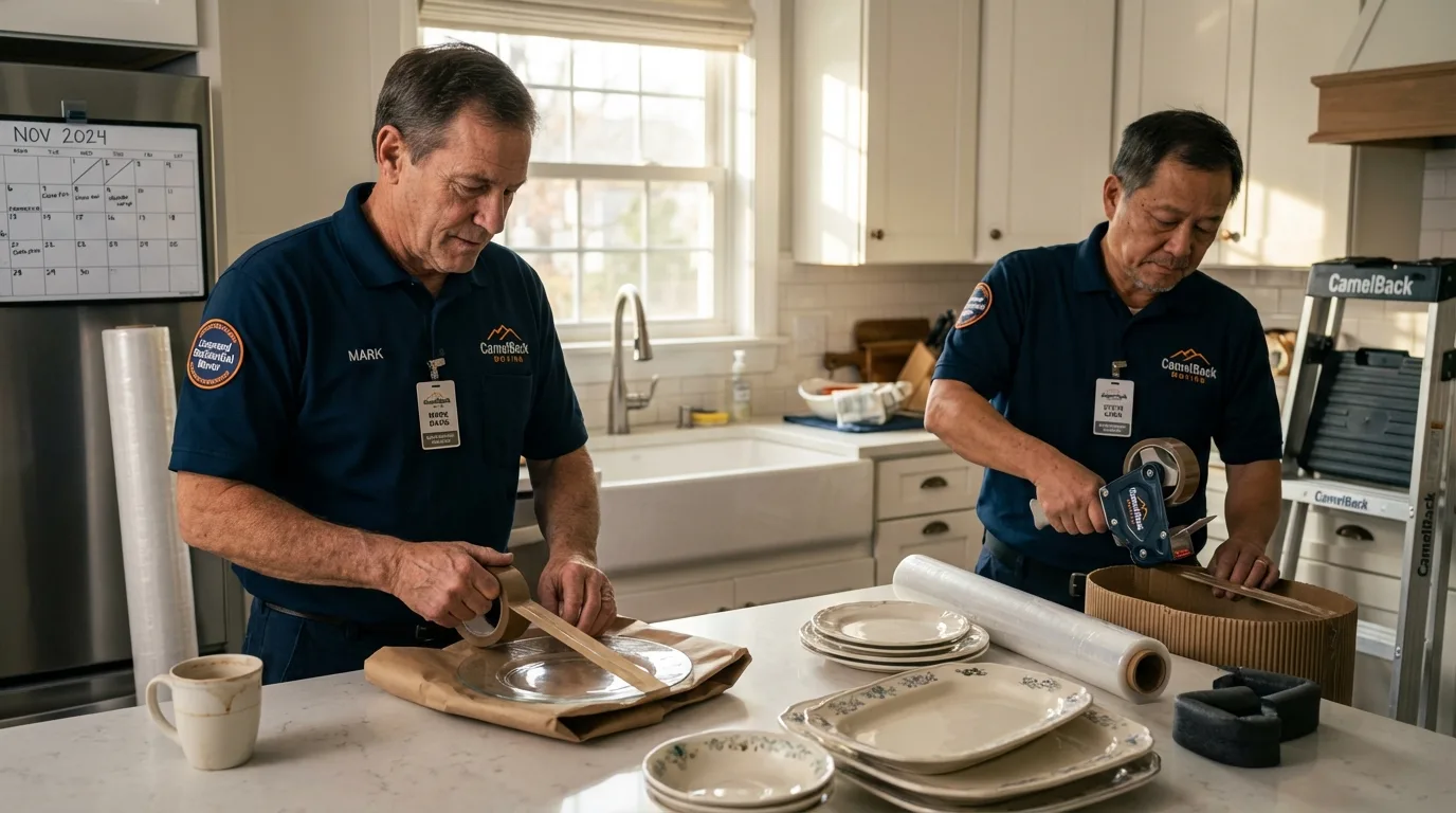 Professional crew packing kitchen dishware in Brookville, IN